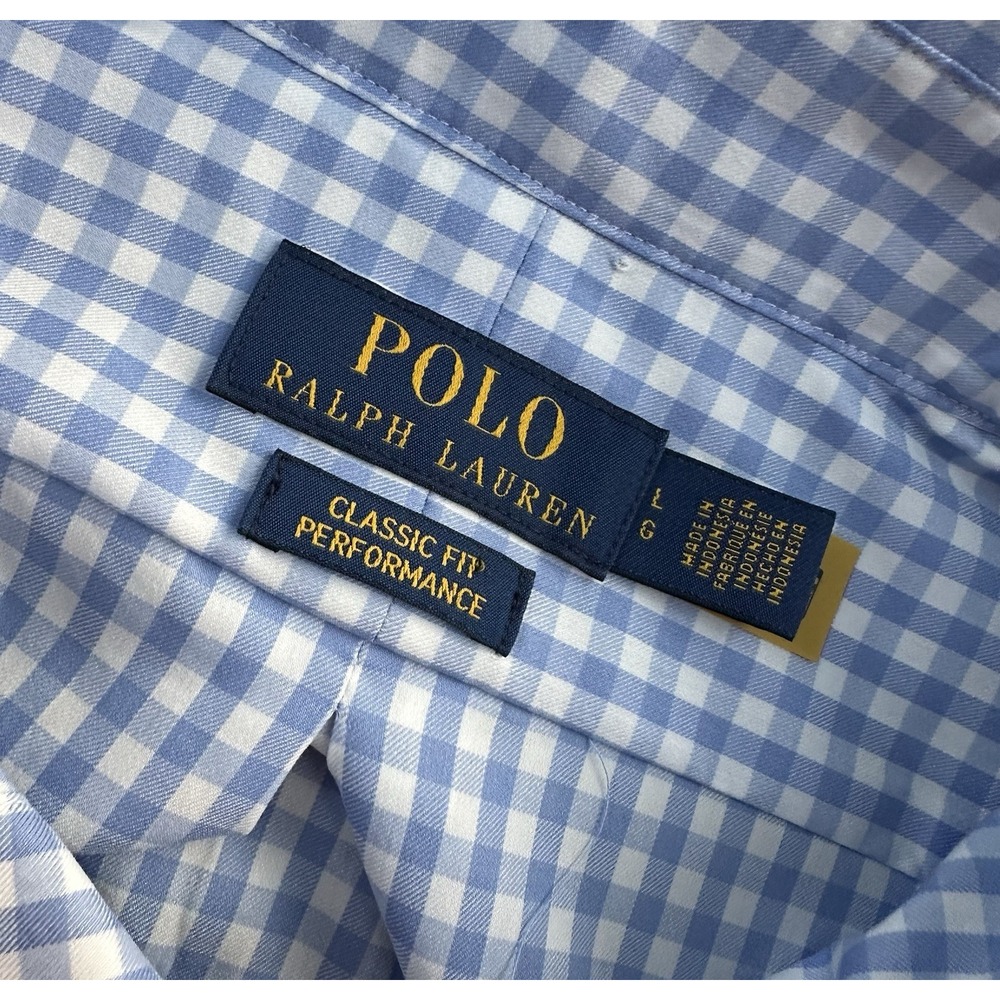 Polo Ralph Lauren Performance Button Up Shirt Gingham Blue Striped Men's Size L - Picture 3 of 8